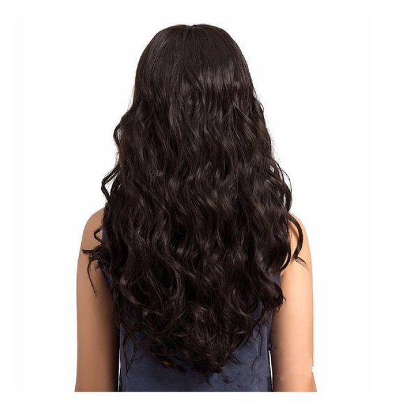 Shoulder Length Black Hair Wig Straight at the top Curly at the ends - Picture 3 of 3